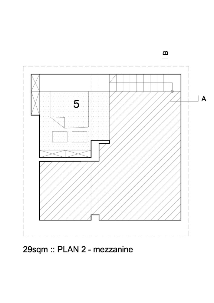 Sơ đồ thiết kế căn hộ 29m² của anh chàng độc thân do Ewa Czerny Studio cung cấp.