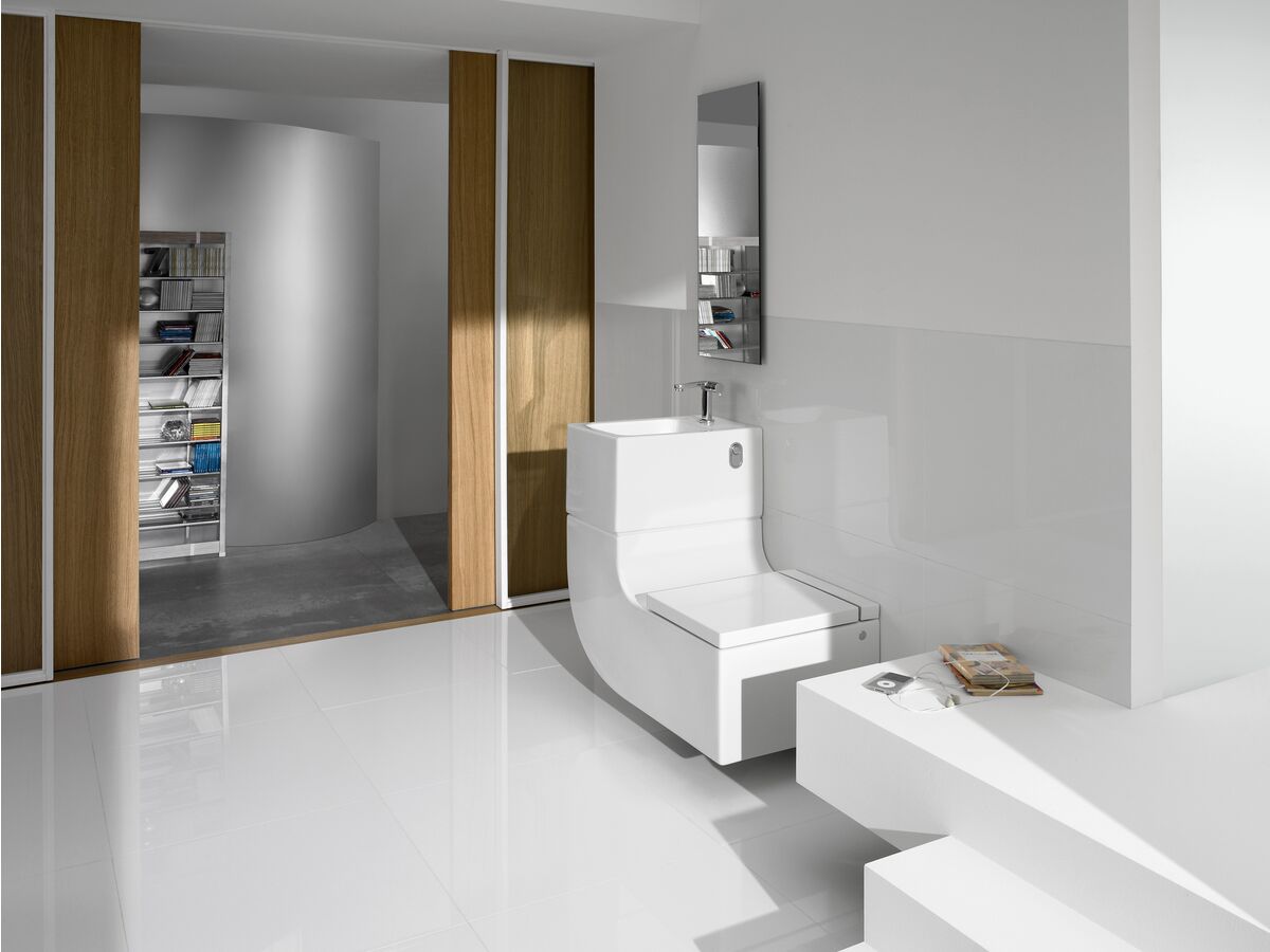 Sự đa dạng của kiểu dáng nội thất cũng giúp cho người nhìn có nhiều sự lựa chọn hơn, chẳng hạn như mẫu bồn rửa kết hợp toilet cong cong mềm mại này.