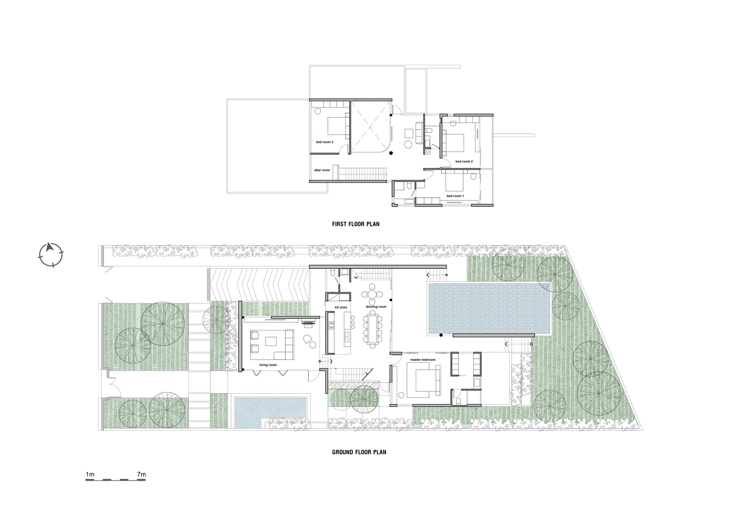 Sơ đồ thiết kế công trình biệt thự H House do G + Architects cung cấp.