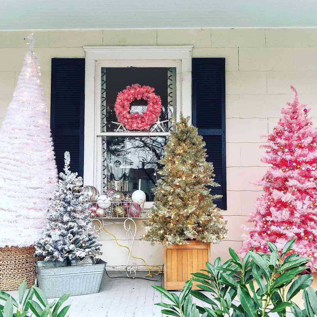 Nếu bạn có tình yêu mãnh liệt với cây thông Noel thì bạn hãy trưng bày bộ sưu tập đủ màu sắc như thế này ngay trước sân nhà để khách đến thăm trầm trồ nhìn ngắm.