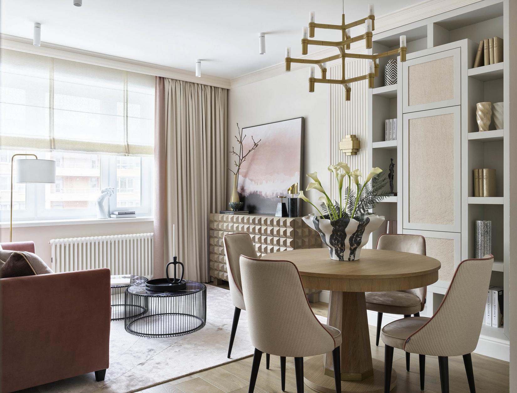 Căn hộ 50m² màu sắc trang nhã, sử dụng thiết kế cửa trượt để phân vùng đẹp mắt