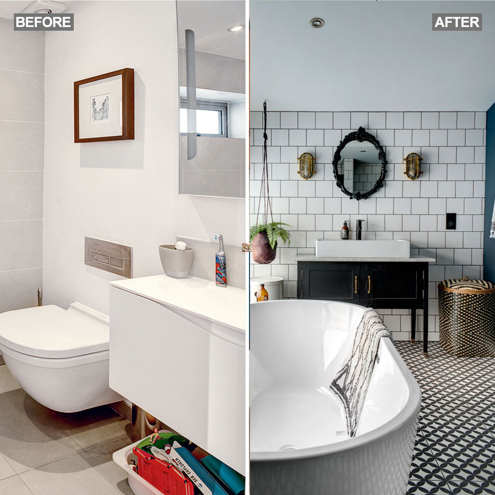 Phòng tắm đơn điệu, thiếu điểm nhấn vì toàn sử dụng sắc trắng đã trở nên rộng rãi, đầy cá tính sau quá trình cải tạo.