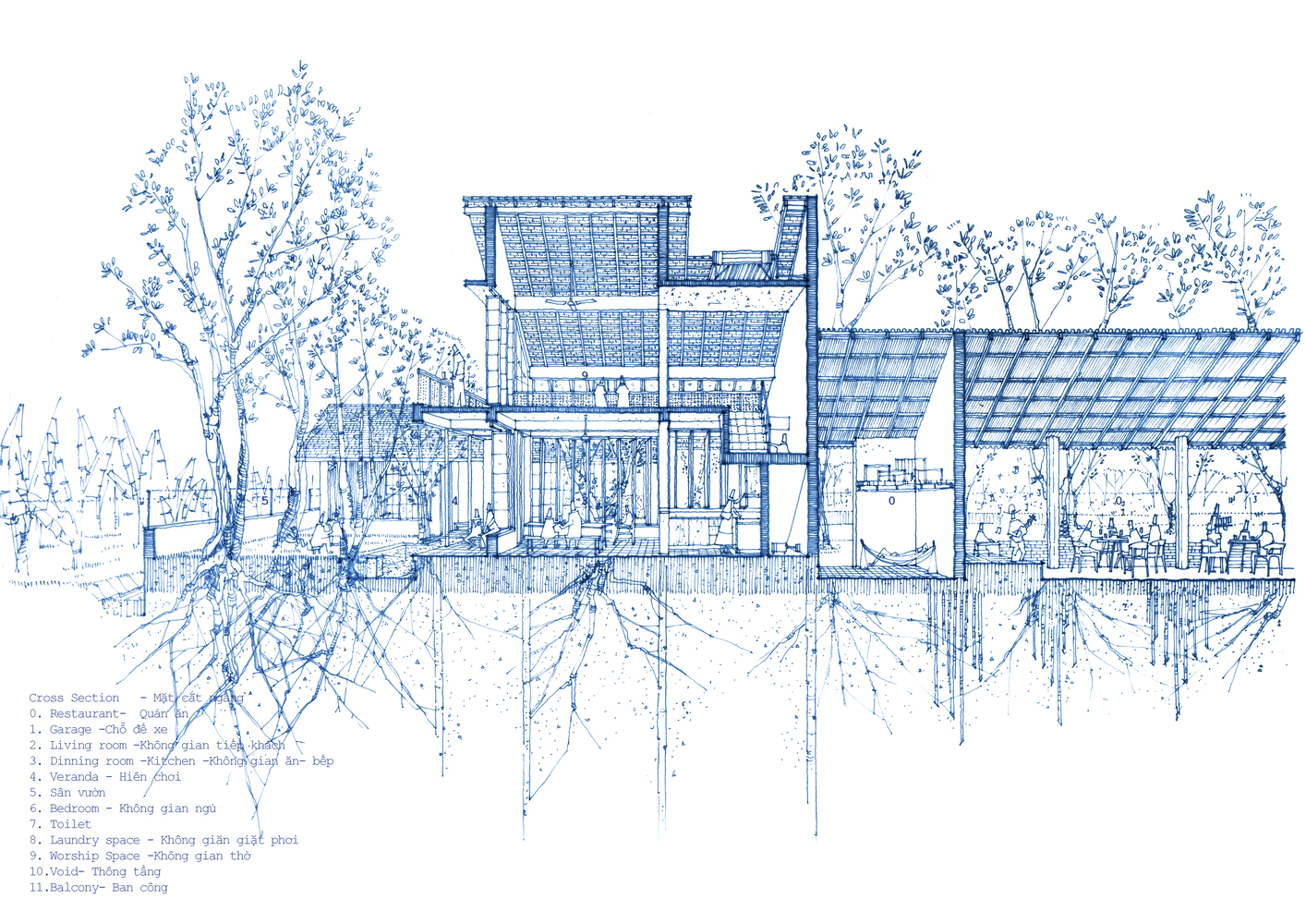 Bình Dương House, ngôi nhà mái ngói thay đổi kết cấu móng để bảo tồn được 11 gốc cây lâu năm - Ảnh 21