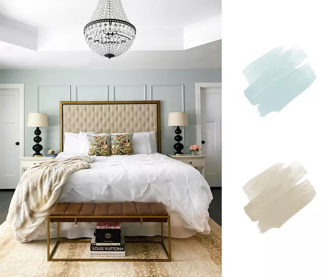 Nhờ sự kết hợp của gam màu xanh lam nhạt và be, phòng ngủ của bạn sẽ vô cũng nhẹ nhàng, thư giãn.