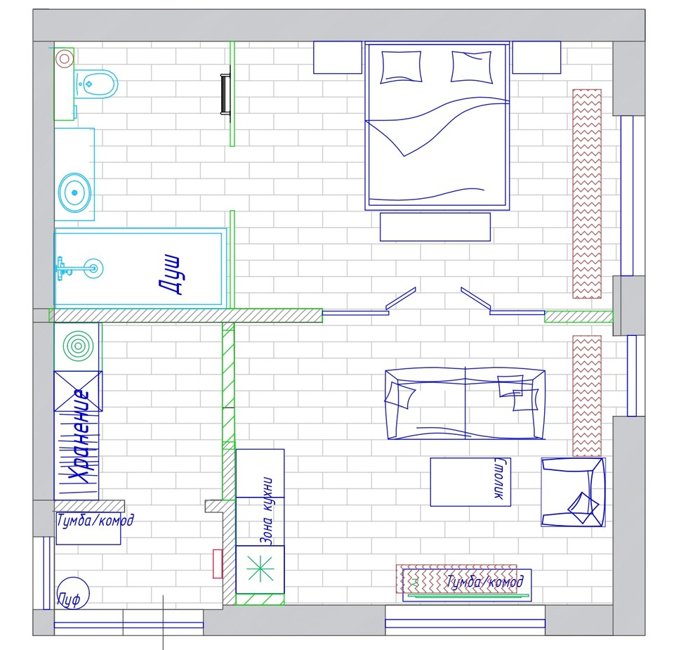 Sơ đồ thiết kế căn hộ 48m² do NTK nội thất cung cấp.