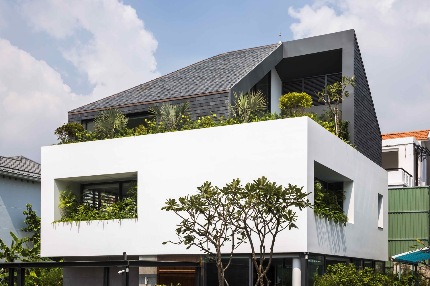 Ngôi nhà như khối lập phương trắng độc đáo cùng sắc xanh cây cối nổi bật giữa “khu nhà giàu” Sài Gòn - Ảnh 3