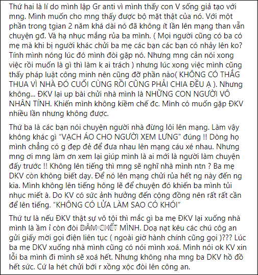 Người tự xưng là em họ của Khánh Vân đã đăng một bài viết nói về gia đình Khánh Vân trên group antifan.