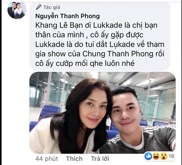 Dưới bình luận, Thanh Phong còn bảo Hương Giang cướp mối quan hệ với chị đại Lukkade.