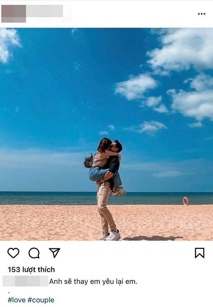 Trên Instagram cá nhân, Long Evans đăng tải bức ảnh bế và hôn một cô gái trên bãi biển.