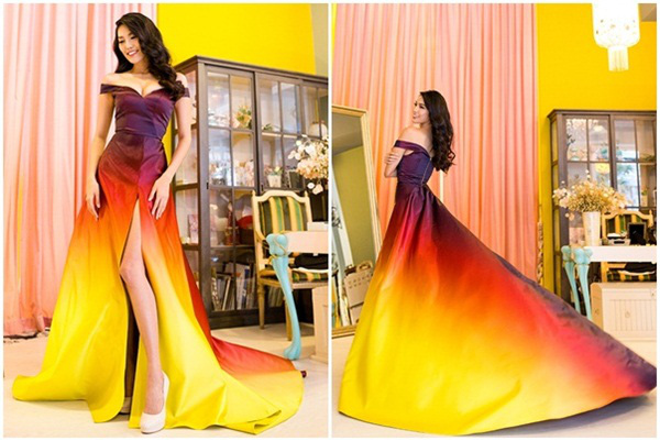 Chiếc váy dạ hội do Lý Quí Khánh thiết kế đã giúp Lan Khuê nhận giải thưởng “World Designer” tại cuộc thi Hoa hậu Thế giới 2015