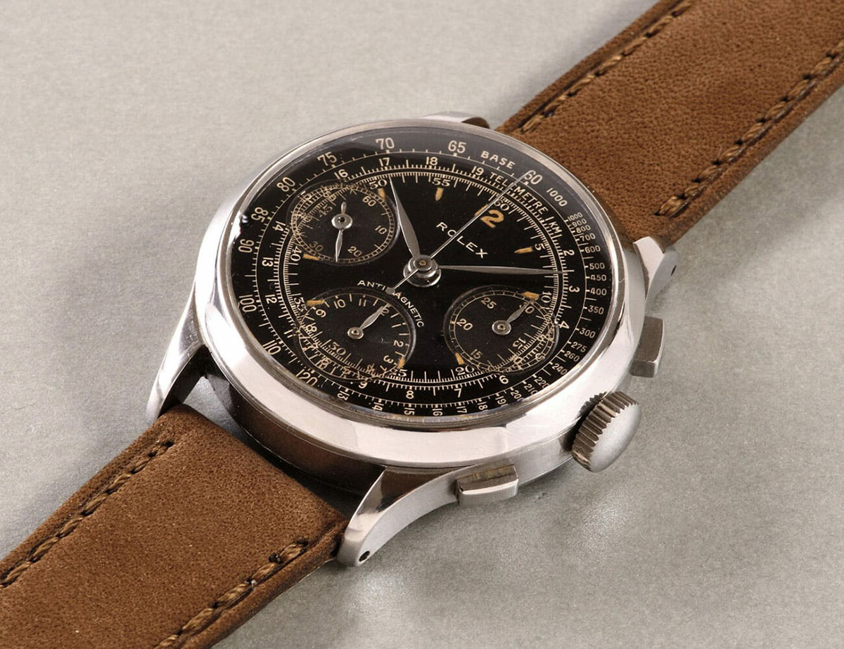 Chiếc đồng hồ bấm giờ (chronograph) đầu tiên của Rolex (mẫu 3335) ra mắt vào năm 1940