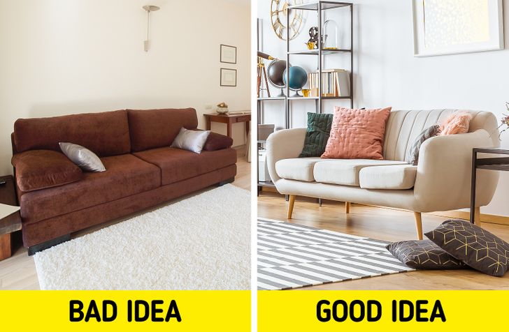 Nếu thích sofa, hãy sử dụng chiếc sofa có chân cao để đem đến cảm giác thanh thoát cho căn hộ.