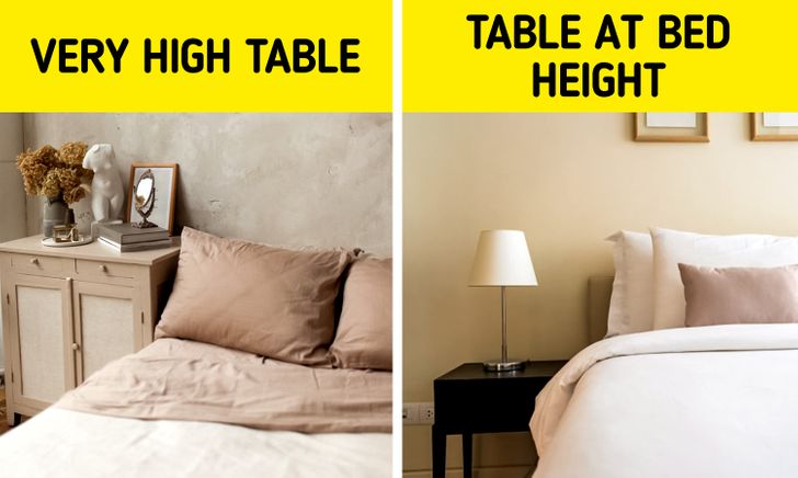 Nên sử dụng tab đầu giường có chiều cao tương đương với chiều cao của giường